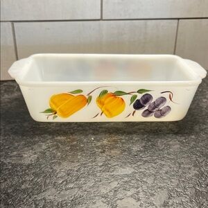 Fire King Decorative Fruit Design Loaf Pan. Vintage 1960’s. Exc condition